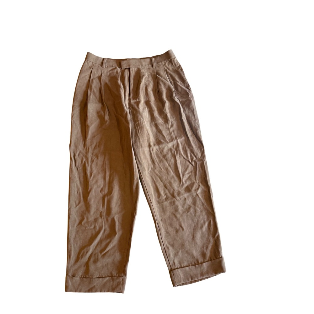 Everlane Pleated Tapered Trousers Tan Brown 100% Lyocell High Rise Size 10